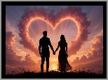 Chmury, Serce, Grafika, Kobieta, Mężczyzna